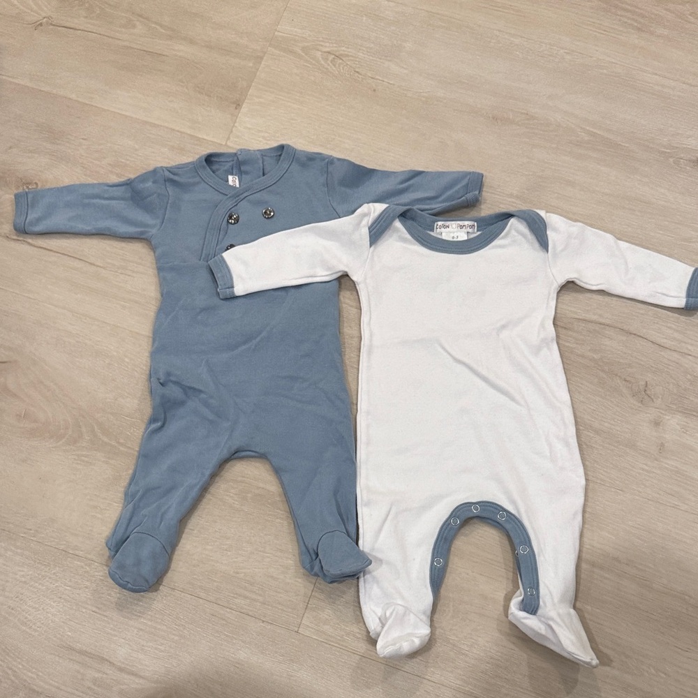 Cozy Blue and White Kids Footies Set